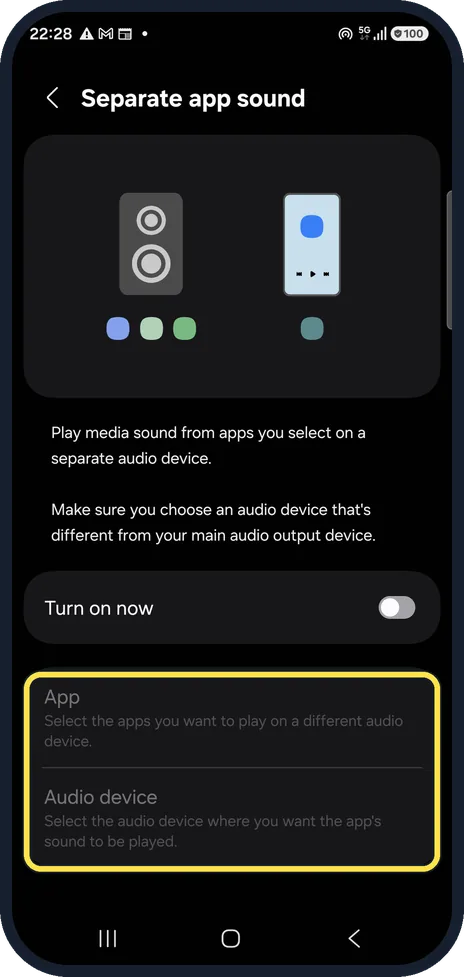 Android screenshot: Choose the app and the device