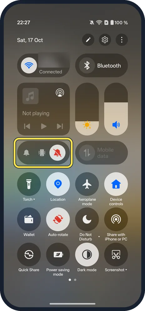 Android screenshot: Tap Silent
