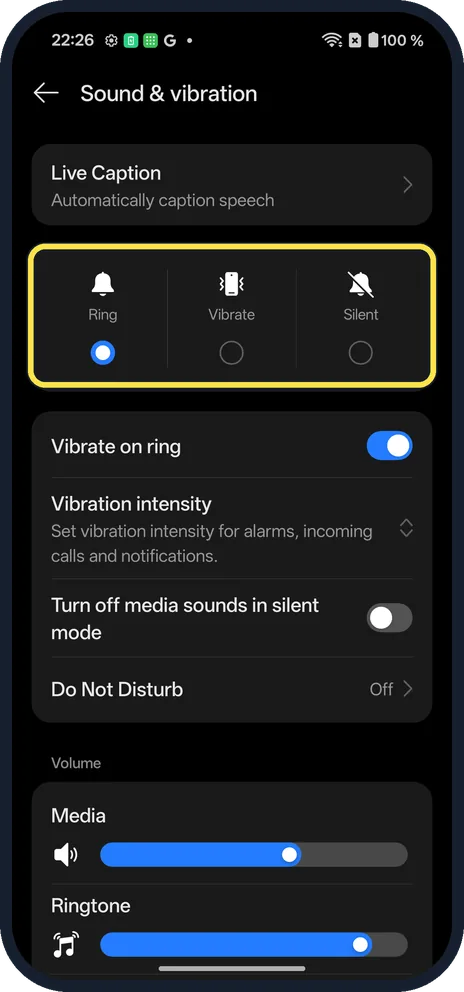 Android screenshot: Or in Settings
