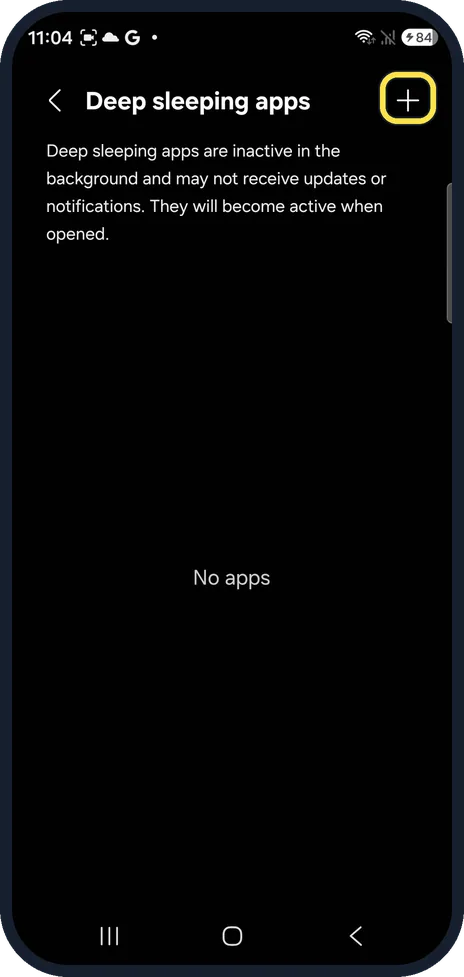 Android screenshot: Tap +