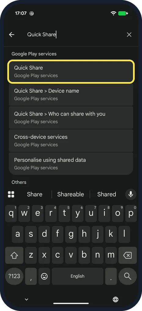Screenshot from the guide: How to receive files with Quick Share on a Google Pixel