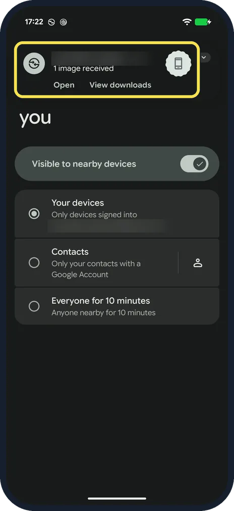 Android screenshot: Tap Open