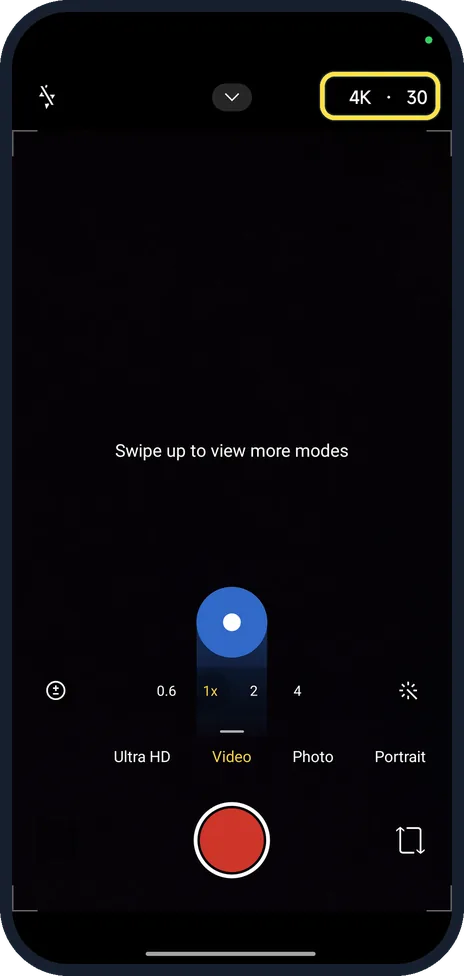 Android screenshot: 4K stays at 30 fps