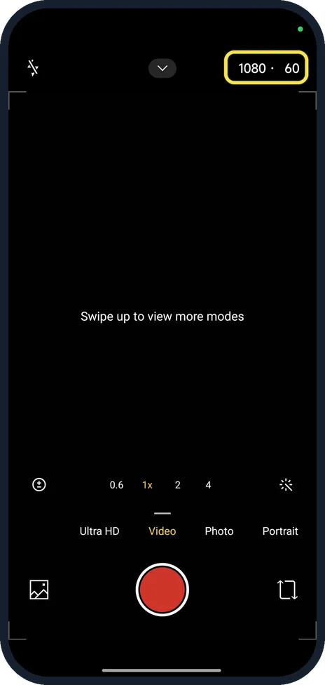 Android screenshot: For 60 fps, use 1080 and tap 30