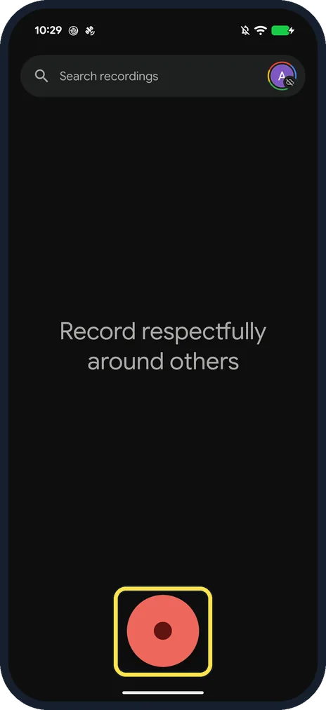 Android screenshot: Tap the record button