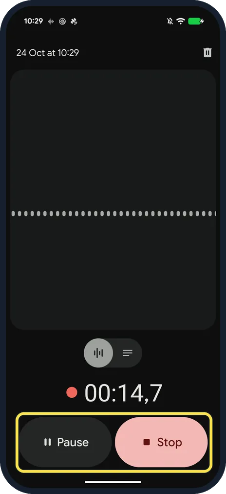 Android screenshot: Pause or stop