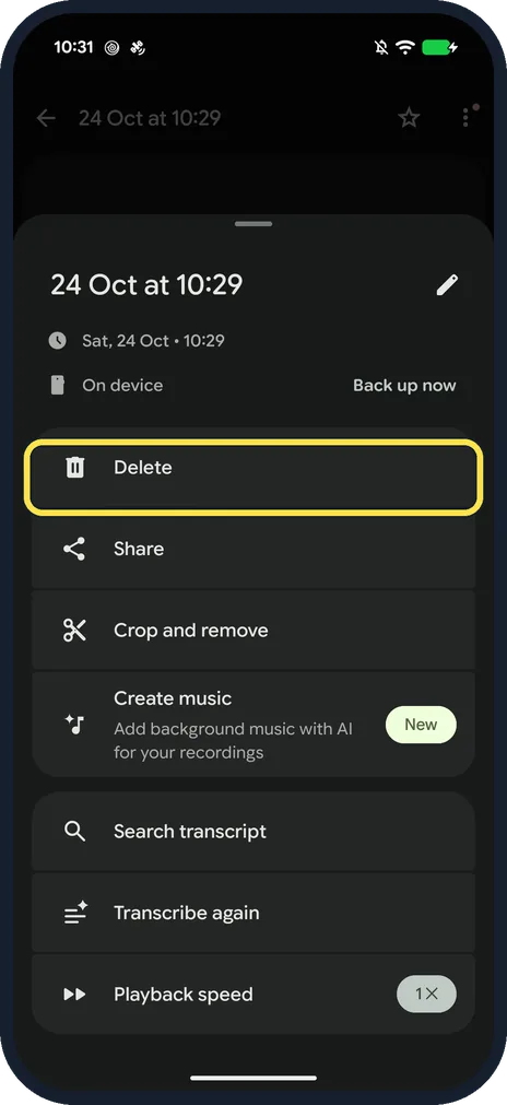 Android screenshot: Delete, share or crop it