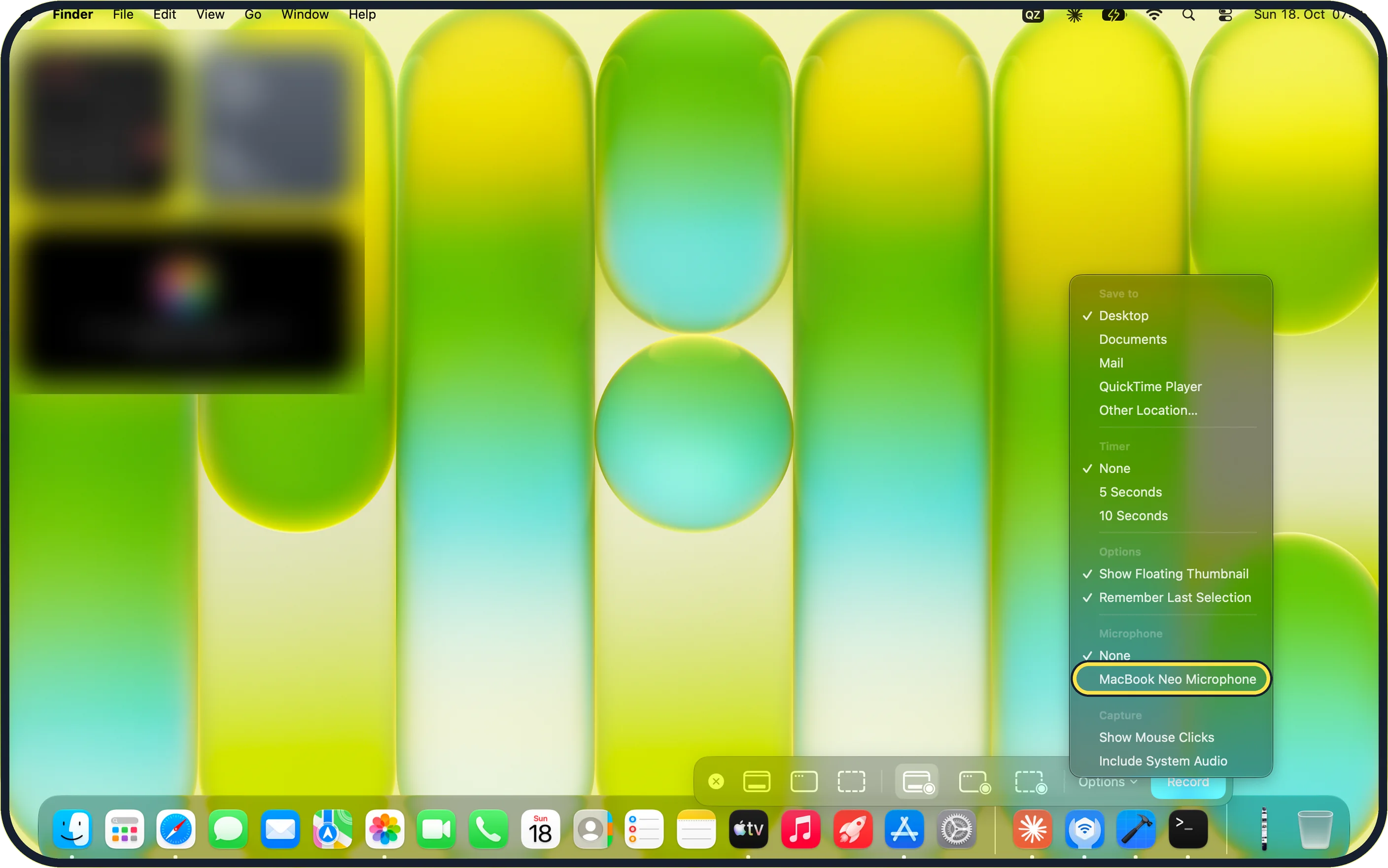 Mac screenshot: Click Options to add sound