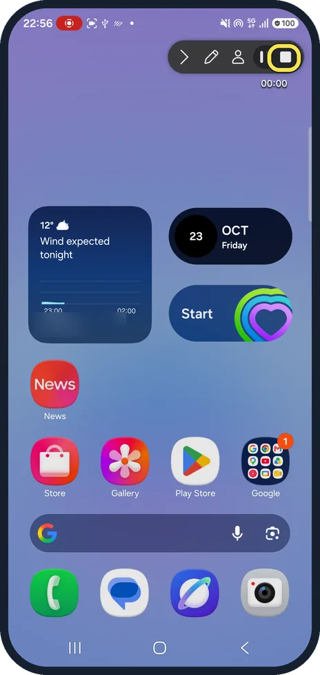 Android screenshot: Stop the recording