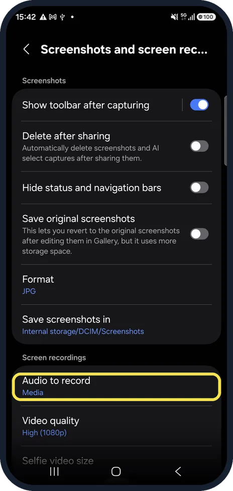 Android screenshot: Pick the sound to record