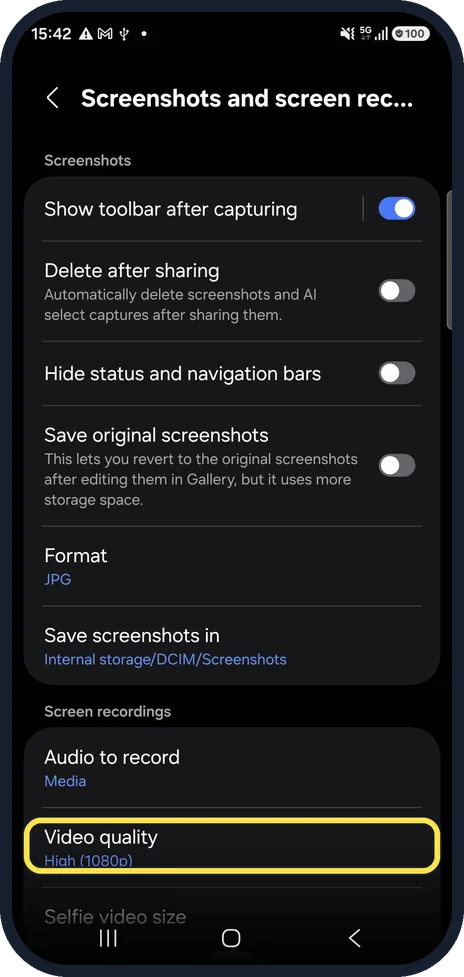 Android screenshot: Pick the video quality