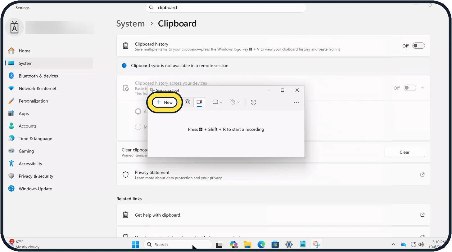 Windows screenshot: Click New
