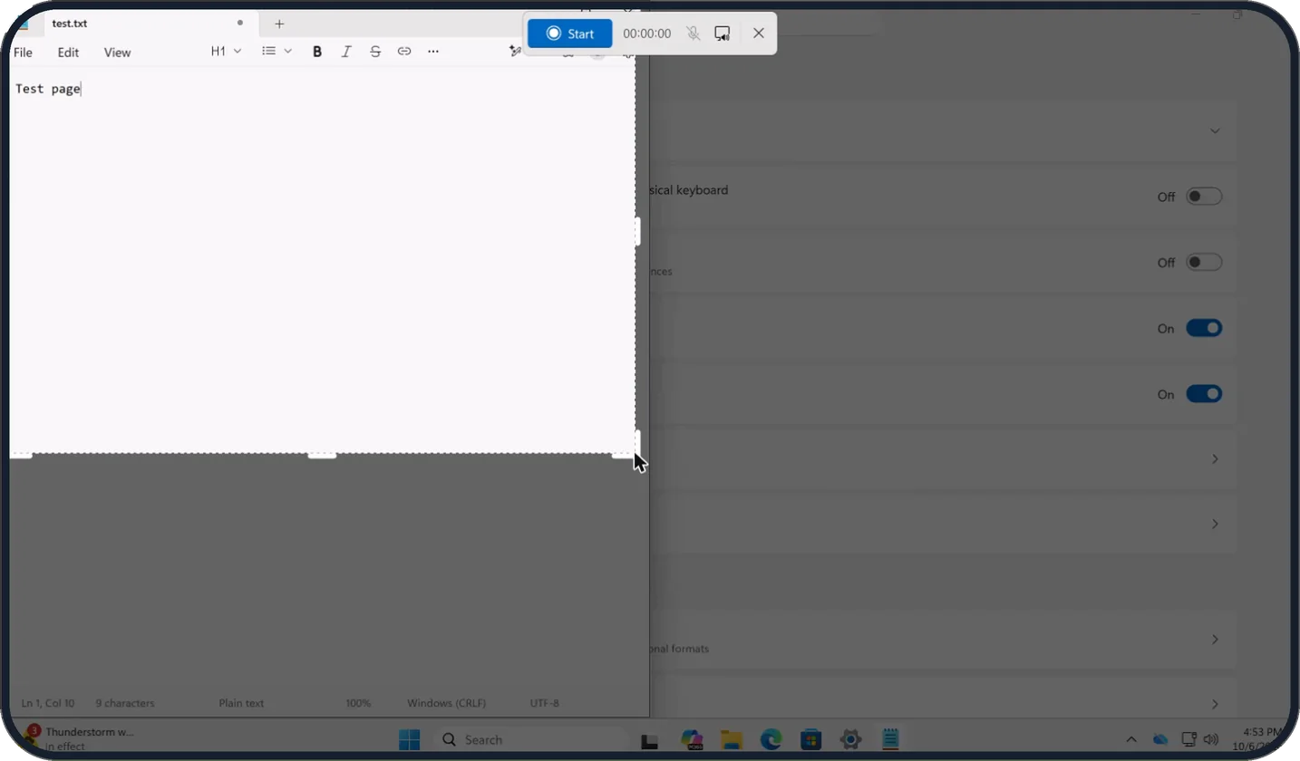 Windows screenshot: Select the area
