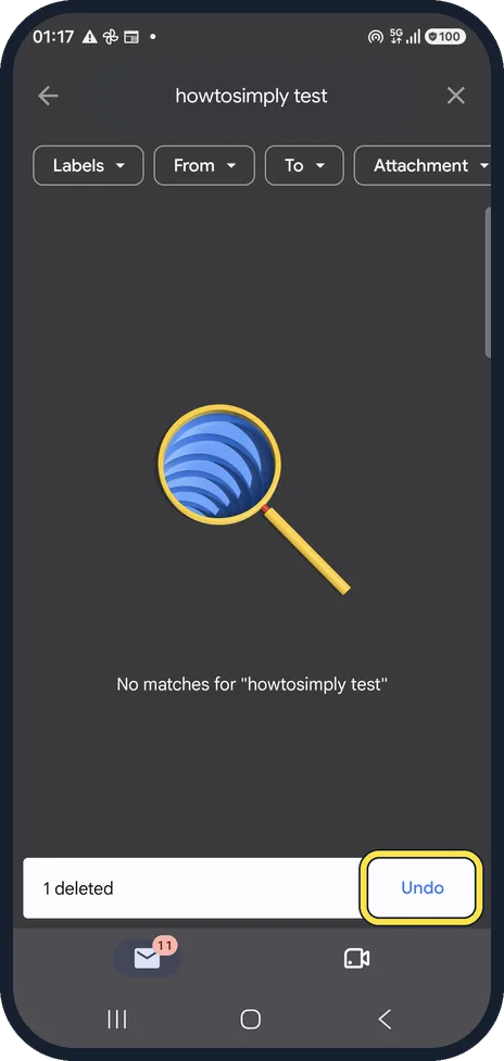 Android screenshot: Tap Undo straight away