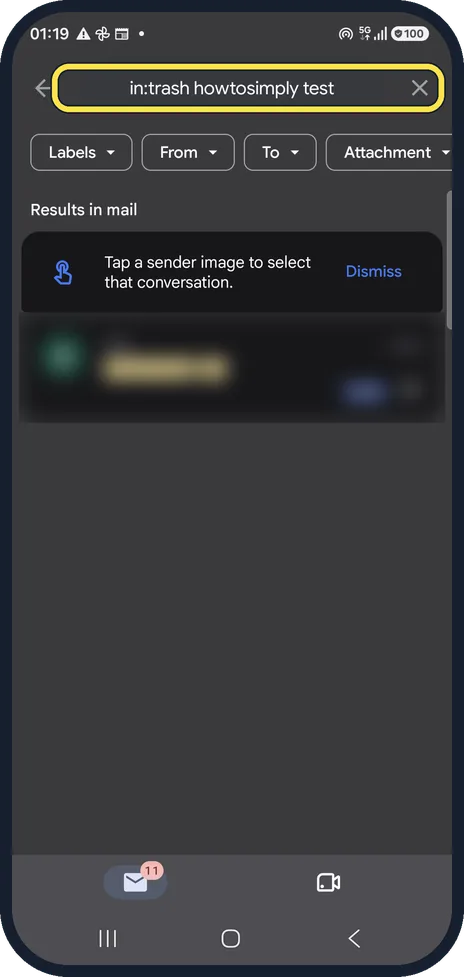 Android screenshot: Find it in Trash