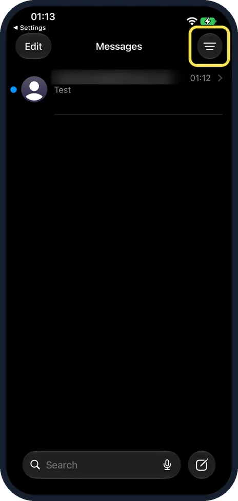 iPhone screen: Tap the filter button