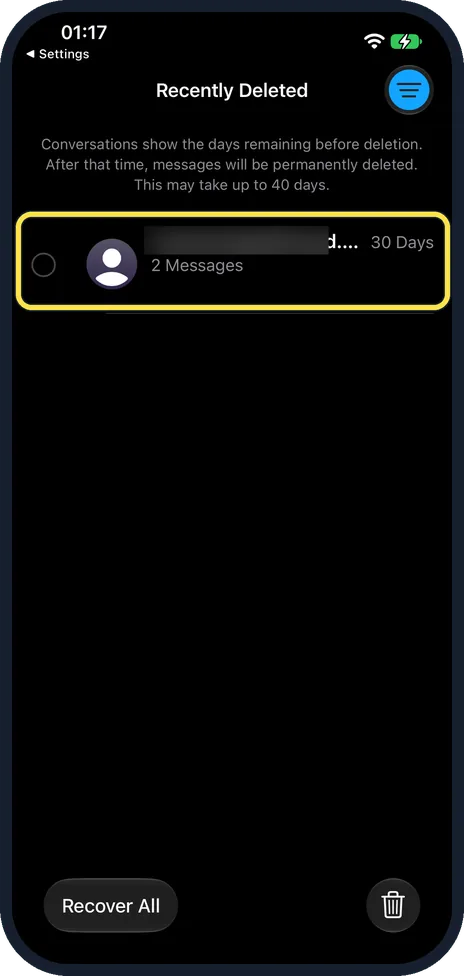 iPhone screen: Find the conversation