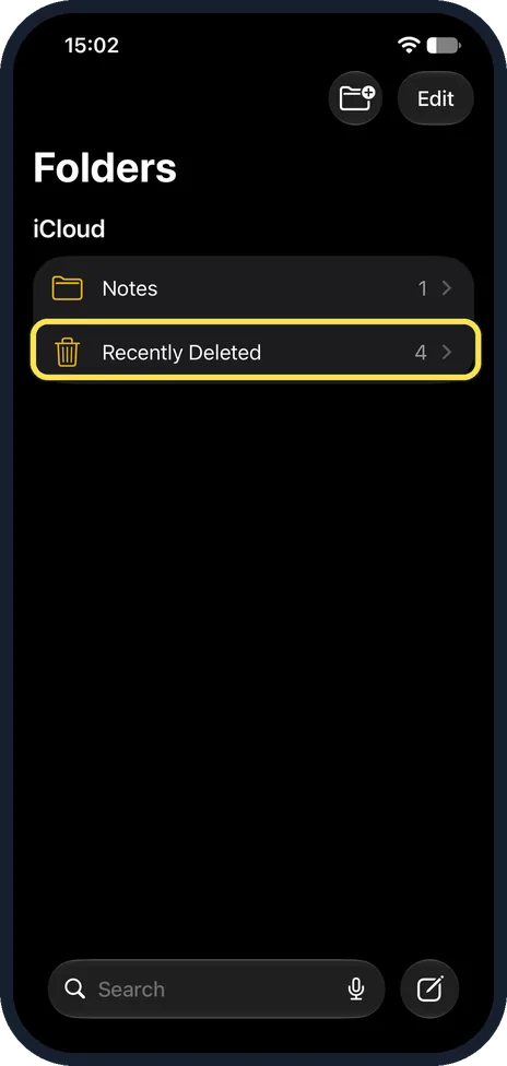 iPhone screen: Tap Recently Deleted