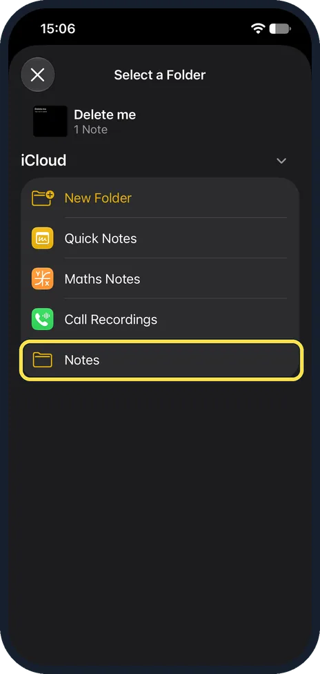 iPhone screen: Pick a folder