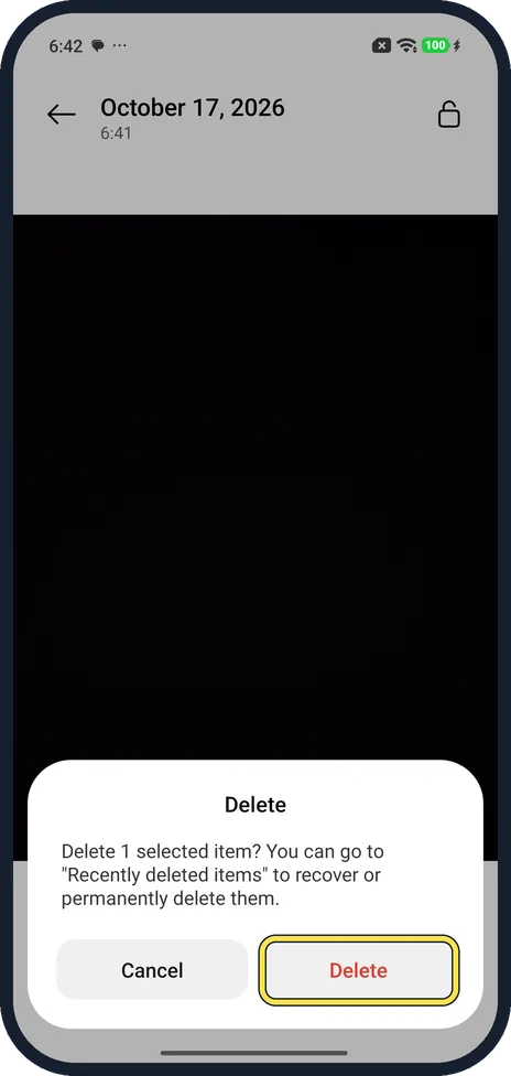 Android screenshot: See what Delete says