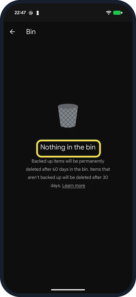 Android screenshot: Check that it is back