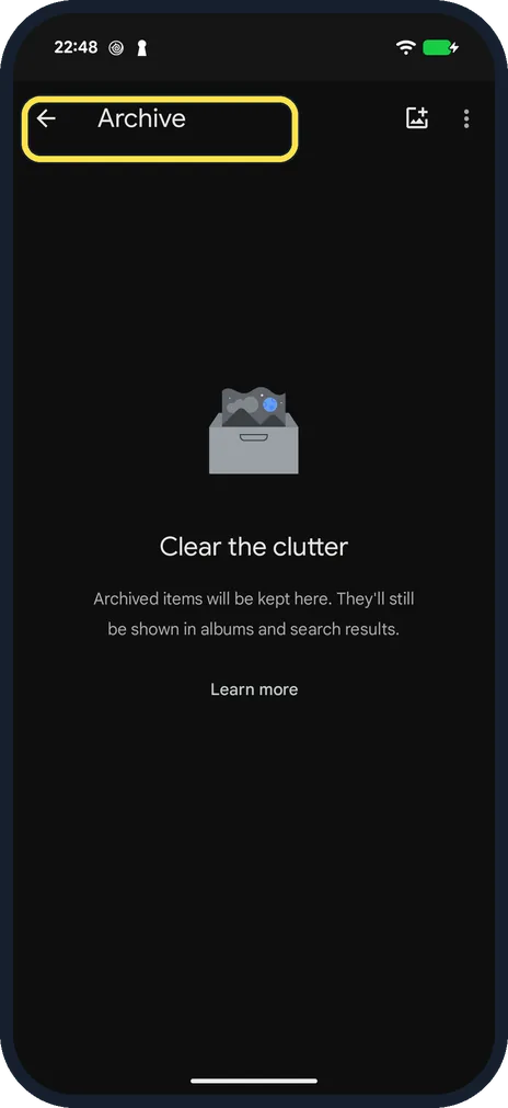 Android screenshot: Check Archive too