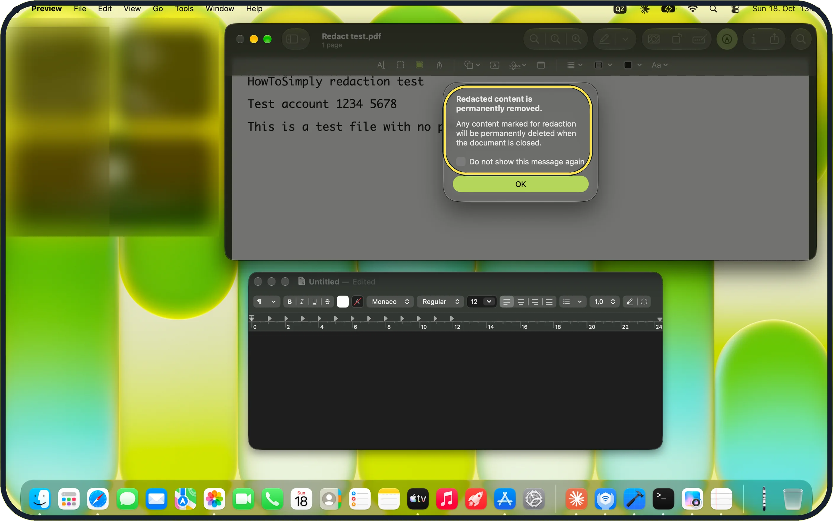 Mac screenshot: Use Tools, Redact instead