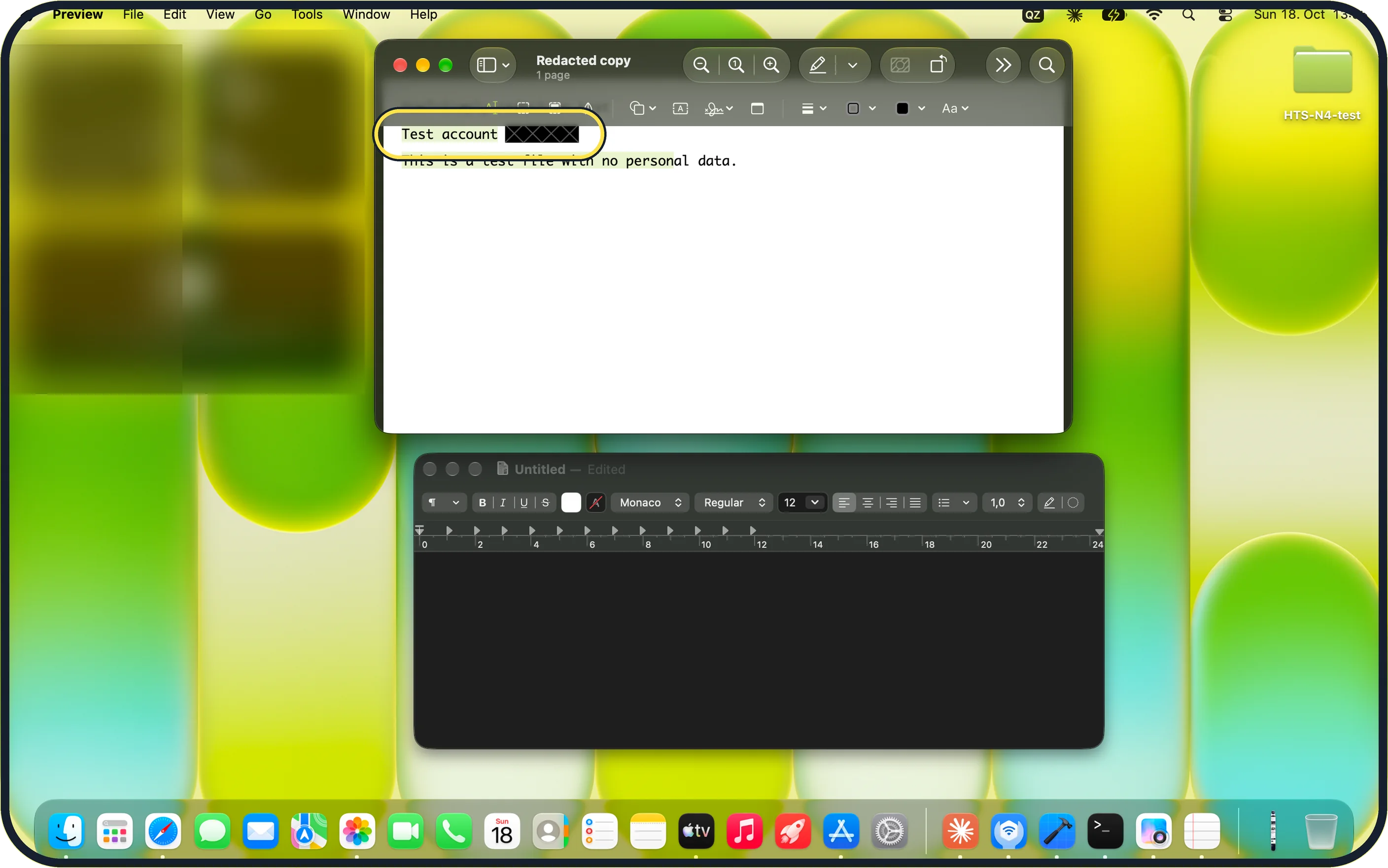 Mac screenshot: Test the saved copy