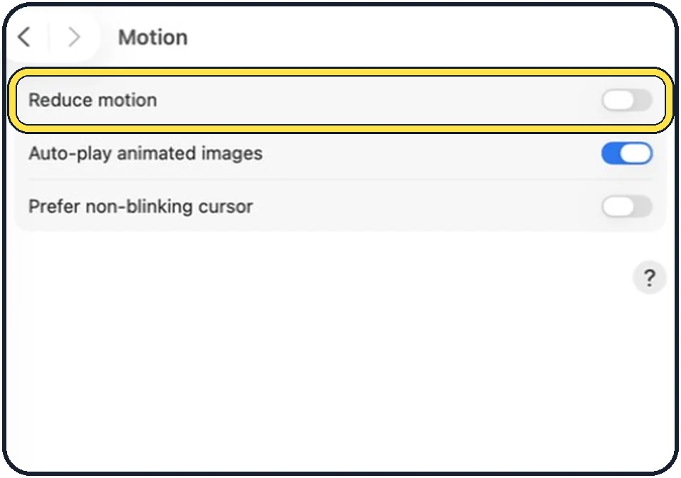 Mac screenshot: Switch on Reduce motion
