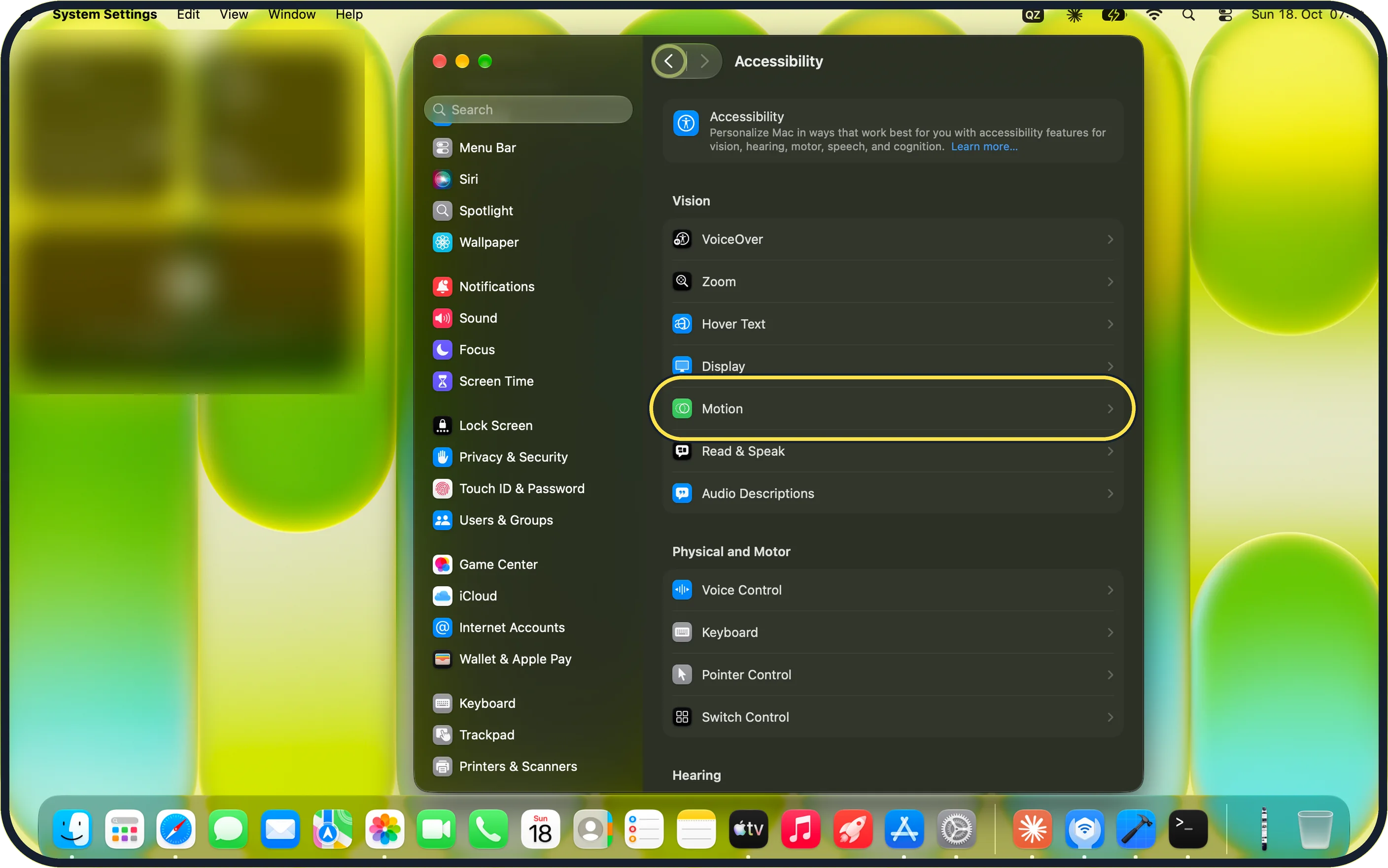 Mac screenshot: Click Motion