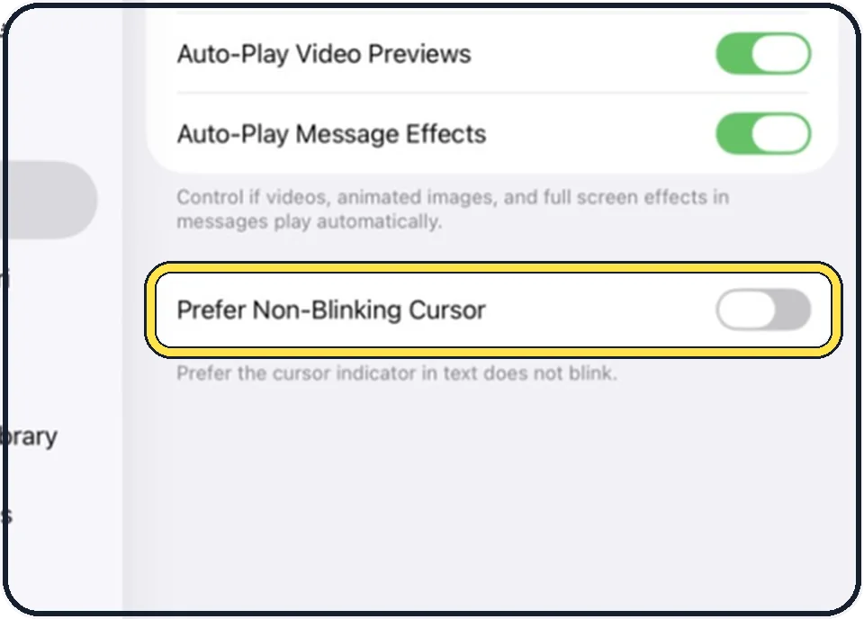 iPad screenshot: Stop the blinking cursor