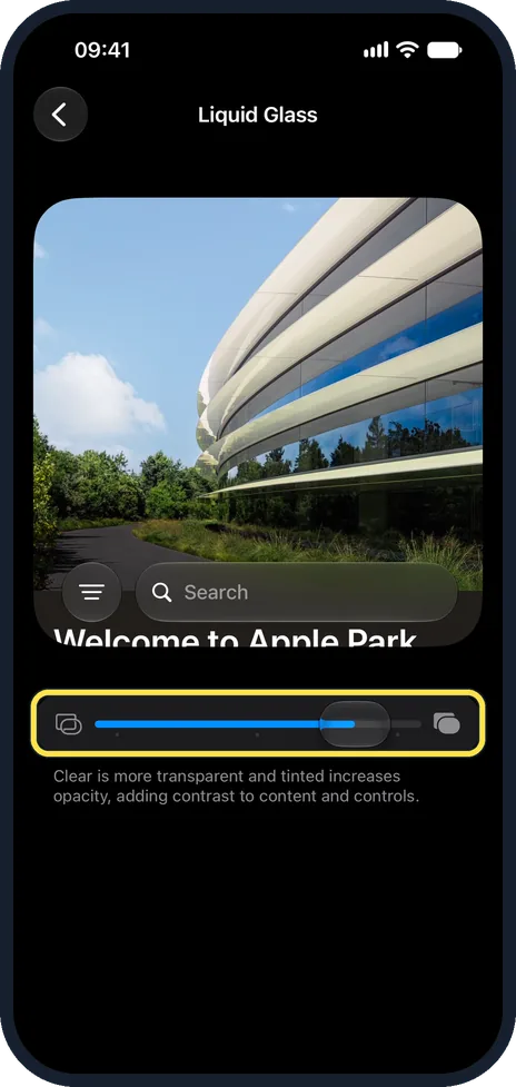 iPhone screen: Drag the slider towards Tinted