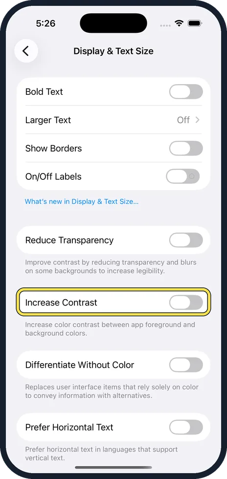 iPhone screen: Switch on Increase Contrast if you need more
