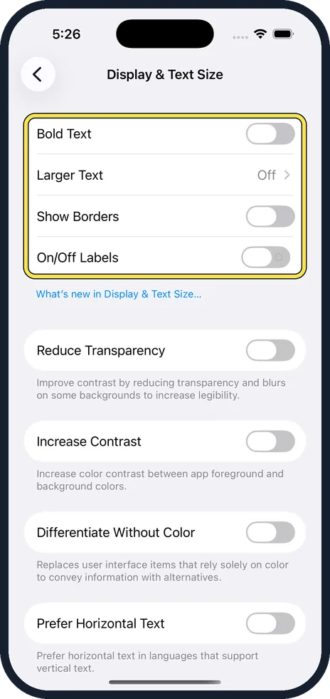 iPhone screen: Consider the other aids on the page