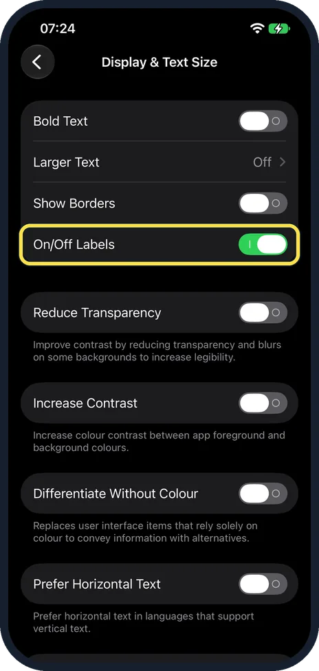 iPhone screen: Consider the other aids on the page