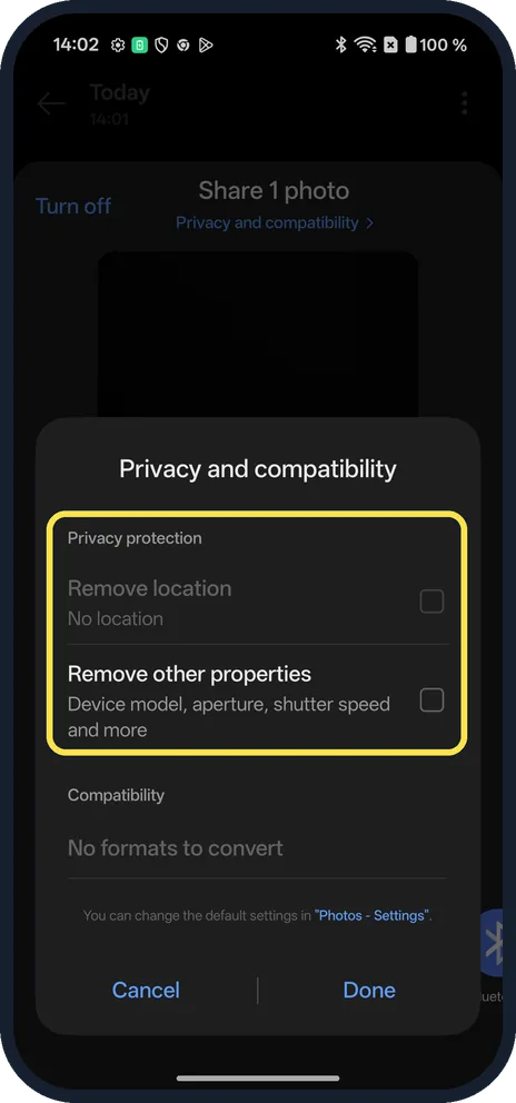 Android screenshot: Tick Remove location
