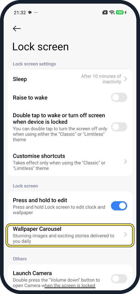 Android screenshot: Open Wallpaper Carousel