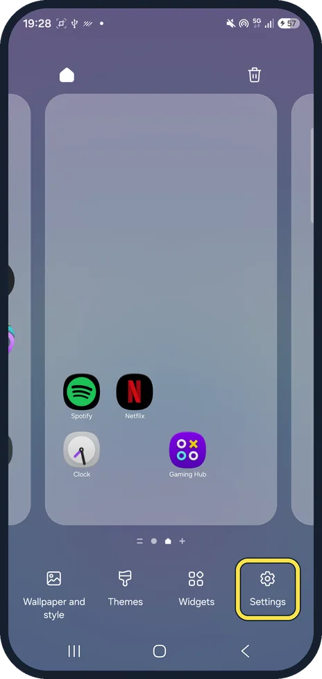 Android screenshot: Tap Settings