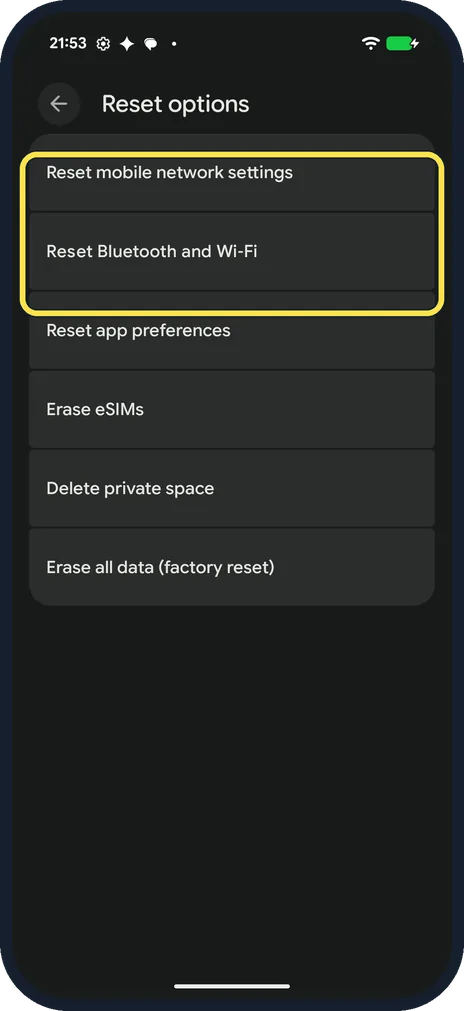 Screenshot from the guide: How to reset network settings on a Google Pixel (Android 17)