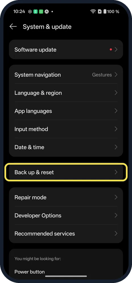 Screenshot from the guide: How to reset network settings on a OnePlus (OxygenOS 16)