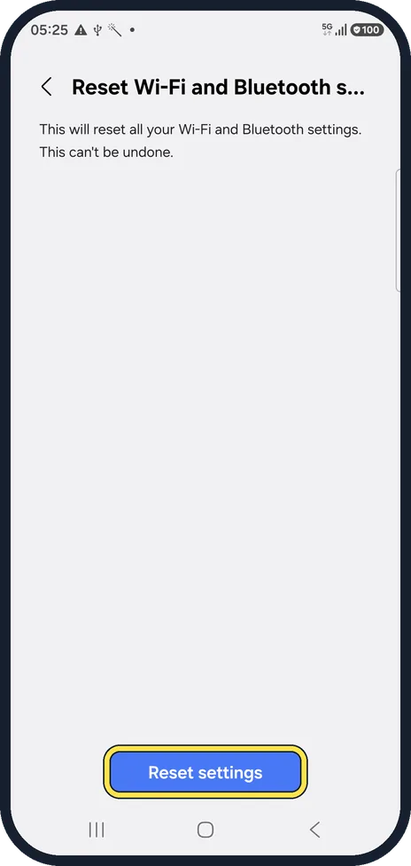 Android screenshot: Wi-Fi or Bluetooth problem