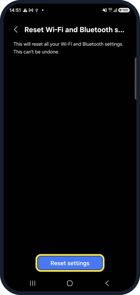 Android screenshot: Wi-Fi or Bluetooth problem