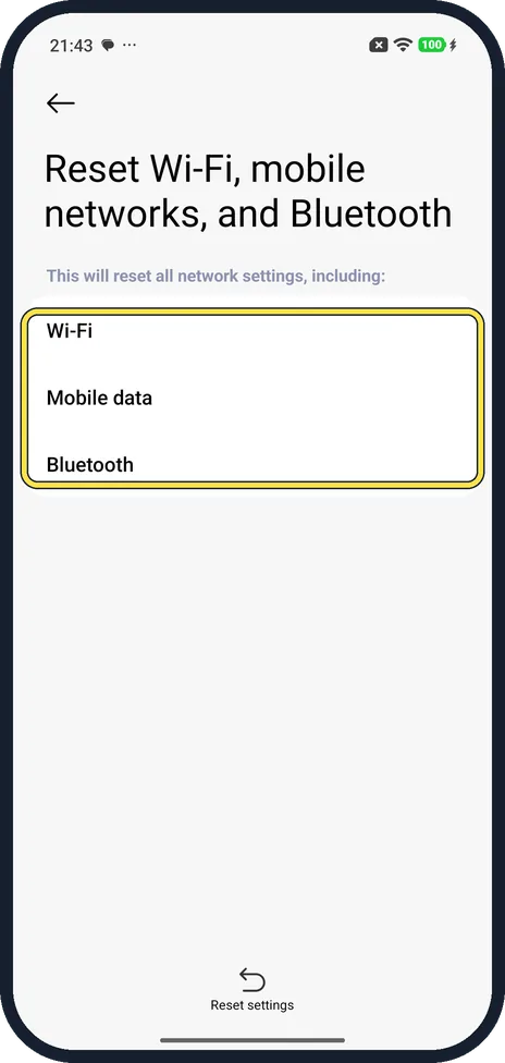 Android screenshot: Check what it resets