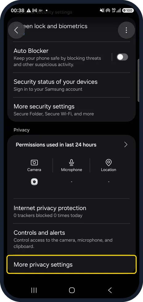 Android screenshot: Tap More privacy settings