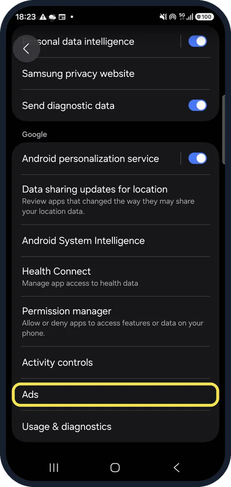 Android screenshot: Tap Ads