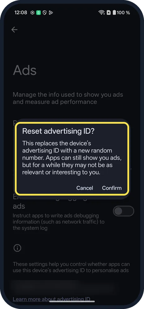 Android screenshot: Reset it