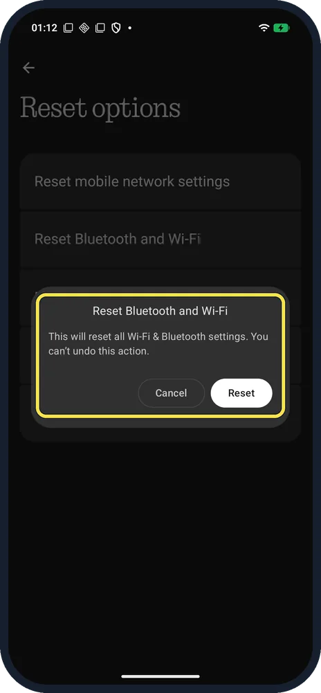 Screenshot from the guide: How to reset Wi-Fi, Bluetooth and mobile network settings on a Nothing Phone