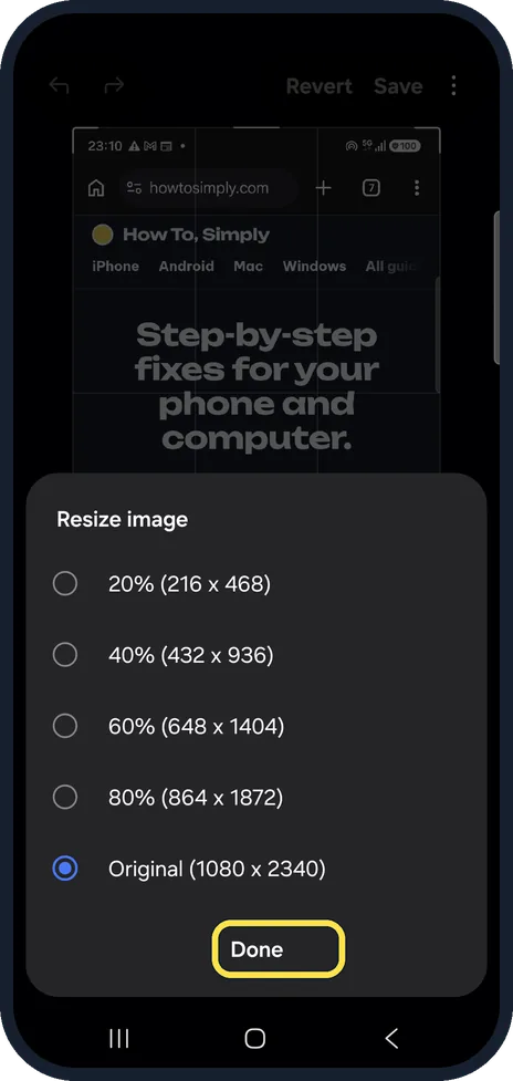 Android screenshot: Tap Done and save