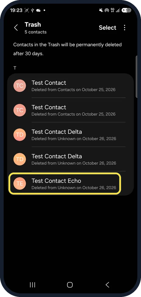 Android screenshot: Tap the contact