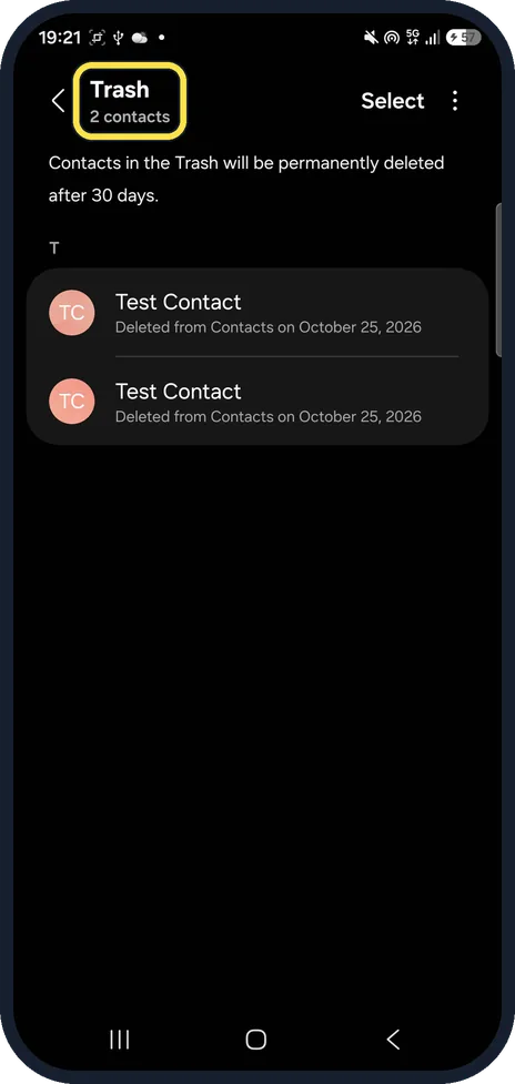 Android screenshot: Check it left the Trash